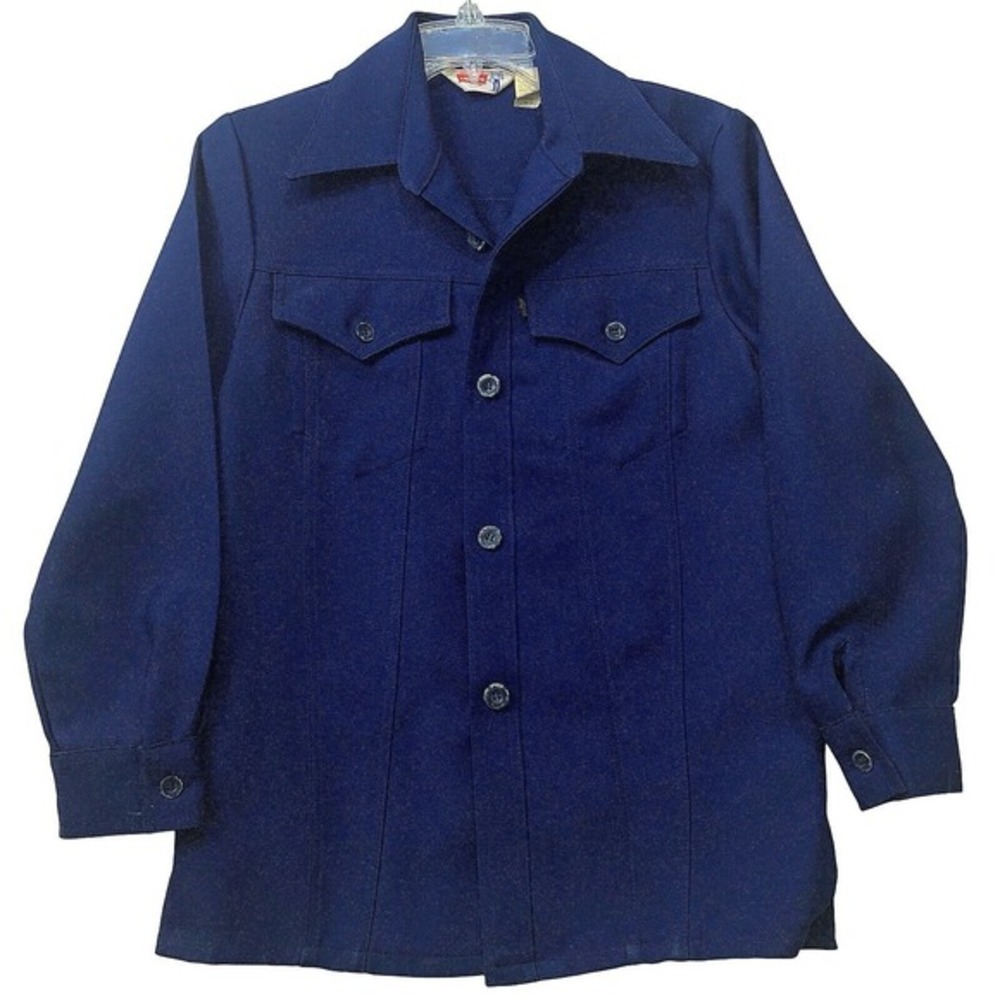 Levi's Vintage Western Blue Textured Polyester Jacket Made in USA, Mens Small